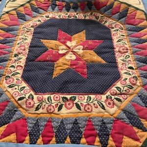 Floral Patchwork Table Topper in Navy and Pink